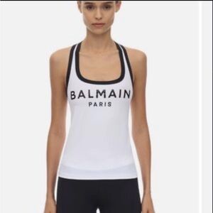 Balmain White and Black Logo Tank Top